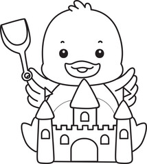 Coloring book of Cute Duck icon. Outline of  Funny baby Duck animal series stock illustration. life of fluffy Duck designs.
