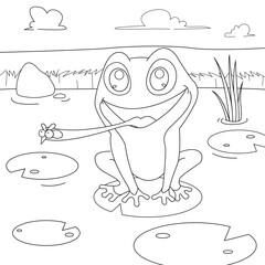 Children_s coloring illustration with Frog on waterlily
