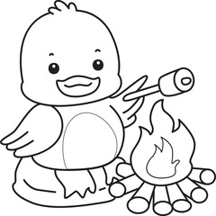 Coloring book of Cute Duck icon. Outline of  Funny baby Duck animal series stock illustration. life of fluffy Duck designs.