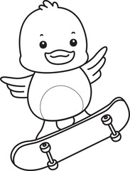 Obraz premium Coloring book of Cute Duck icon. Outline of Funny baby Duck animal series stock illustration. life of fluffy Duck designs.