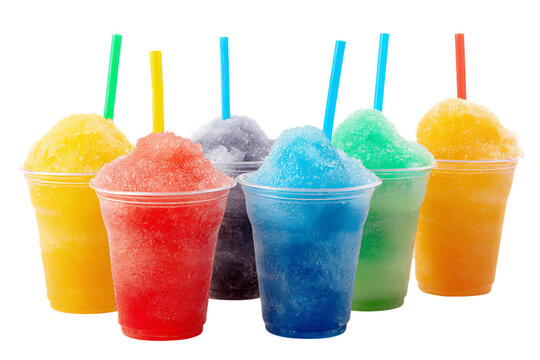 Colorful Snow Cones in Plastic Cups, PNG