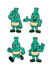 Cartoon Bottle Character with Various Emotions and Gestures