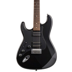Modern Electric Guitar in Matte Black Finish, isolated on white background&rdquo; 