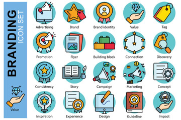 Branding icon set. colored outline icon style. containing icon advertising, brand, promotion and more. business element vector illustration