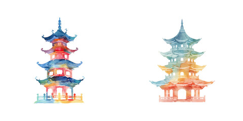 Obraz premium abstract color silhouette of pagoda watercolor vector illustration