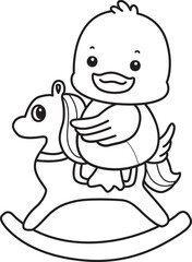 Coloring book of Cute Duck icon. Outline of  Funny baby Duck animal series stock illustration. life of fluffy Duck designs.