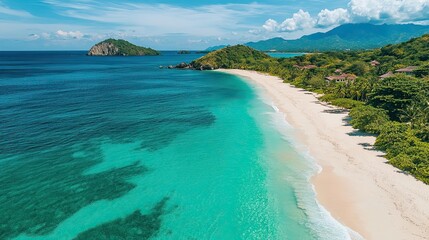 A serene escape to paradise where turquoise waters meet pristine sands inviting tranquility and adventure under a clear