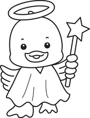 Coloring book of Cute Duck icon. Outline of  Funny baby Duck animal series stock illustration. life of fluffy Duck designs.