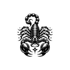 Tribal Scorpion Vector Illustration in Black and White Style with Sharp Claws Curved Tail and Detailed Tattoo Design