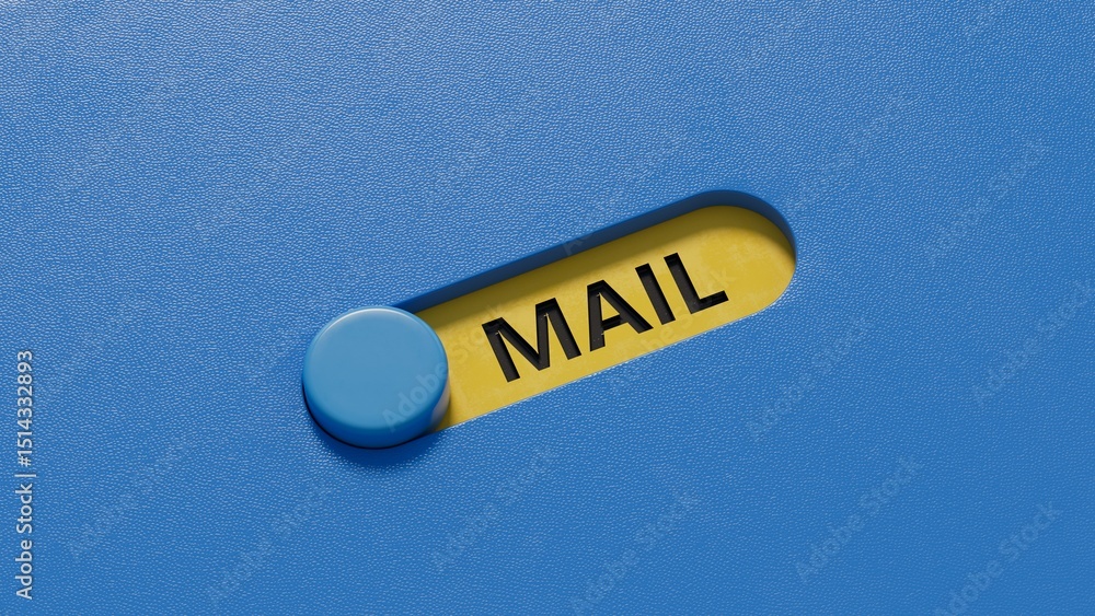 Poster mail.slide switch spelling.flat lay view from above on slide switch buttons.it technology concept.3d