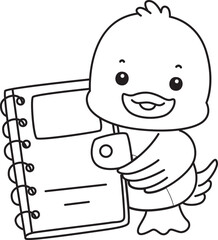 Coloring book of Cute Duck icon. Outline of  Funny baby Duck animal series stock illustration. life of fluffy Duck designs.