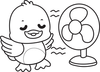 Coloring book of Cute Duck icon. Outline of  Funny baby Duck animal series stock illustration. life of fluffy Duck designs.