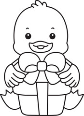 Coloring book of Cute Duck icon. Outline of  Funny baby Duck animal series stock illustration. life of fluffy Duck designs.