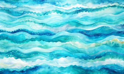 Obraz premium Light blue turquoise cyan sea teal agua white water watercolor. Colorful art background. Brush stroke line stripe wave brushstroke. Daub chaos, chaotic abstract geometric pattern. Design.
