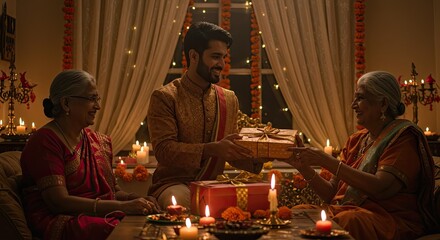Family sharing gifts during a festive occasion