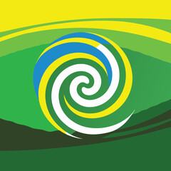 Abstract swirl design over green and yellow landscape