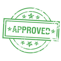 Approved stamp. Realistic green Approved stamp. Grunge texture. Round approval Stamp with stars isolated on transparent background. Vector illustration
