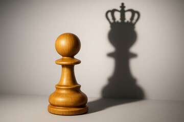 Conceptual Chess Pawn with King Shadow on Wall Symbolizing Potential and Aspiration