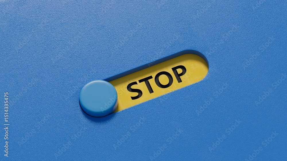 Poster stop.3d illustration of slide switch.close up of slide switch,3d rendering on blue background.