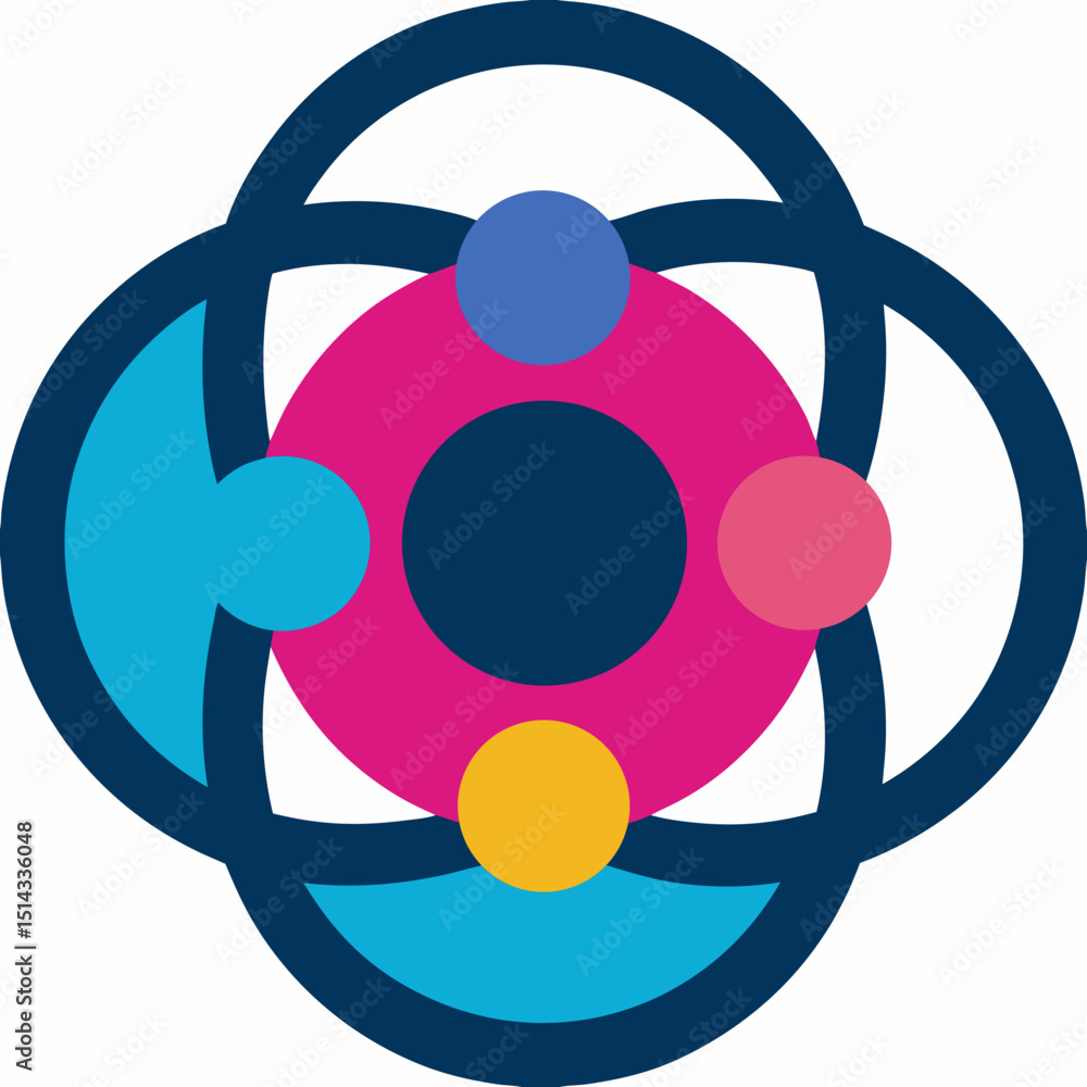 Poster abstract circular design with intersecting shapes and dots