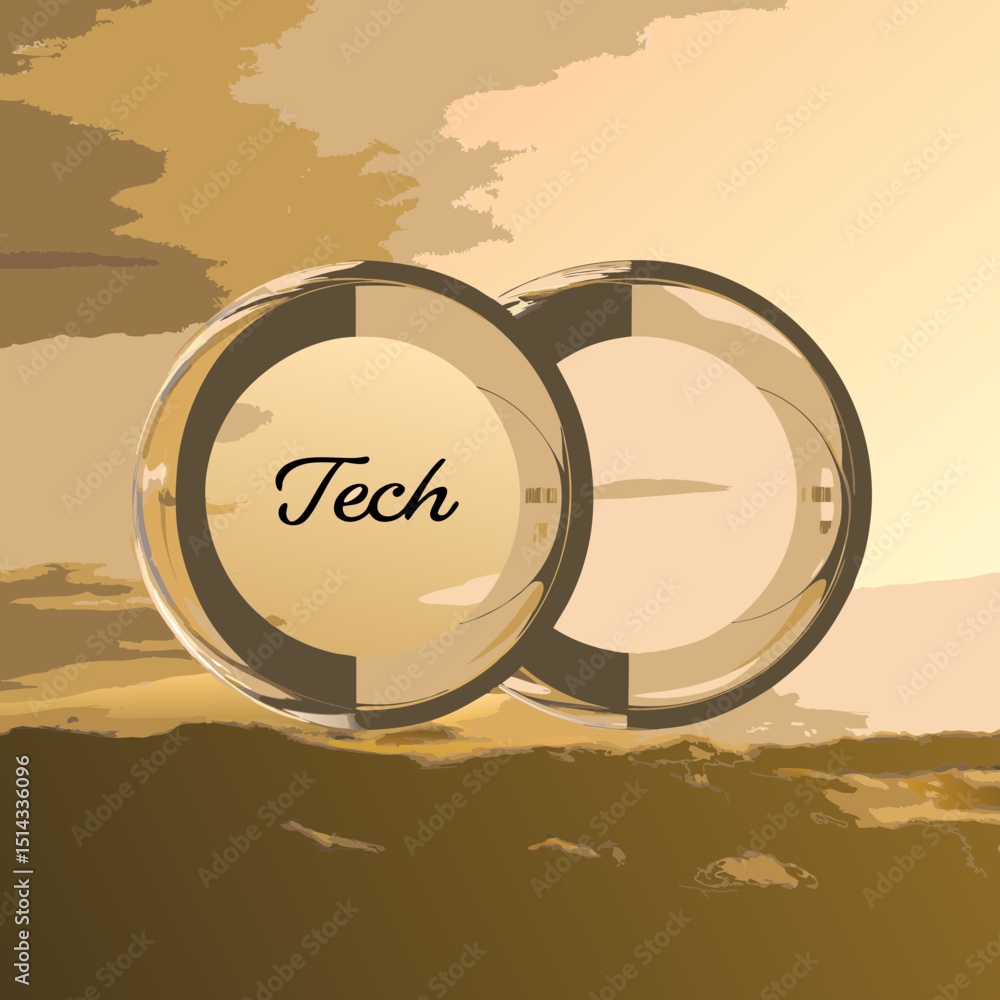 Poster two circles with the word tech inside on a cloudy sky