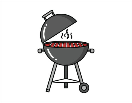 charcoal grill cooking, open lid, smoke clip art preview