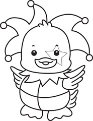 Coloring book of Cute Duck icon. Outline of  Funny baby Duck animal series stock illustration. life of fluffy Duck designs.