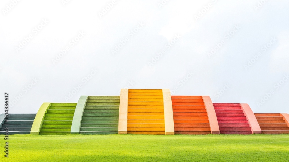 Poster colorful curved fields intersecting to form abstract visual design