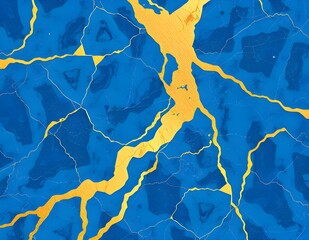 Bold blue marble texture with vibrant gold cracks and abstract geometric details. Modern and eye-catching design ideal for digital art, packaging, prints, and creative backgrounds.