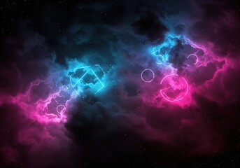 Fototapeta premium Abstract nebula cloud with pink and blue light on a dark background.