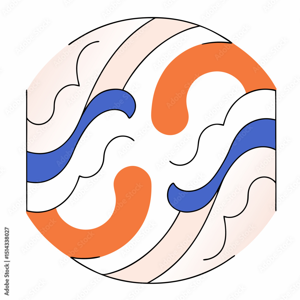 Poster abstract waves and shapes in a circular design element