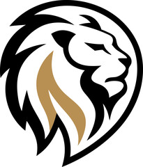 Vector lion head logo icon in bold lines, isolated on white background.