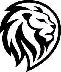 flat lion head logo icon in bold lines, isolated on white background
