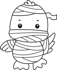 Coloring book of Cute Duck icon. Outline of  Funny baby Duck animal series stock illustration. life of fluffy Duck designs.