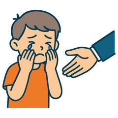 hand helping crying boy mental health flat color vector illustration template design