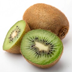  Ripe whole kiwi fruit and half kiwi fruit isolated on white background
