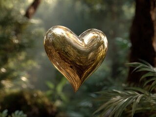 Golden heart gleams amidst a verdant forest symbolizing love and nature embrace
