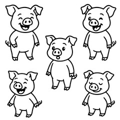 funny pigs different poses outlines vector