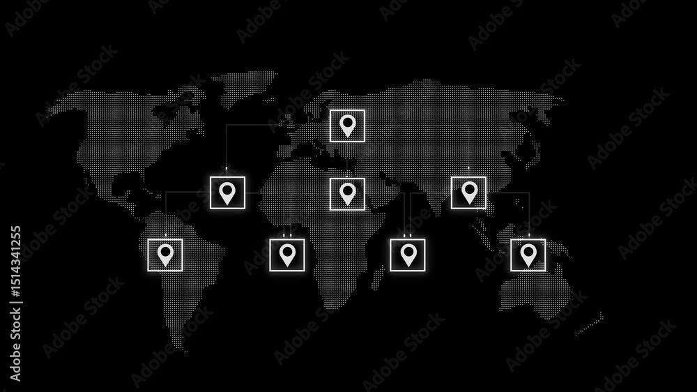 Poster futuristic technical idea and global network connection animation. a digital map on glowing data pat