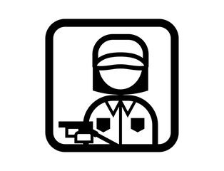 ガソリンスタンドスタッフのシンプルな四角いモノクロイラストアイコン