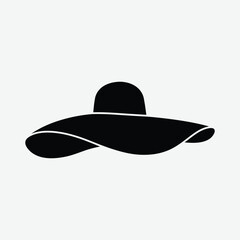 Elegant Black Wide-Brimmed Sun Hat Icon – Minimalist Top-Down Graphic Silhouette