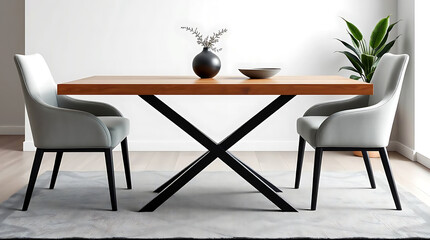 A modern, minimalist wooden dining table.