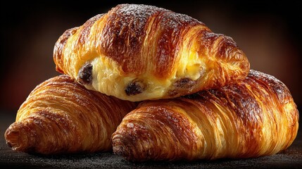A single exquisite french pain au chocolat with smooth chocolate center and flaky golden crust on a natural surface