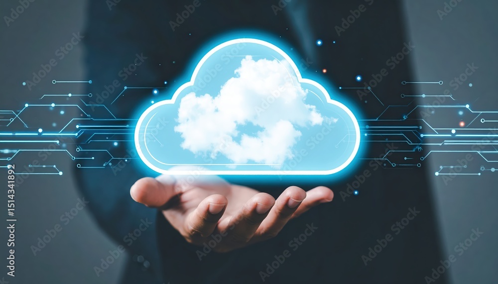 Poster cloud computing technology concept with digital data transfer and futuristic digital network backgro