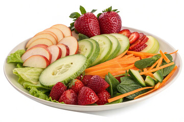 Plate with fresh fruit and vegetable salad isolated on transparent background