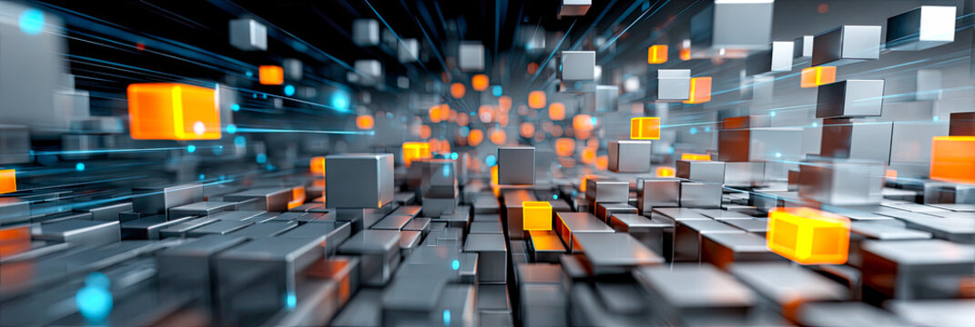 Abstrakte Darstellung von vernetzten Partikeln, Lichtimpulsen und digitalen Strukturen, inspiriert von neuronalen Netzwerken, Energiefl&uuml;ssen und futuristischer Technologie.