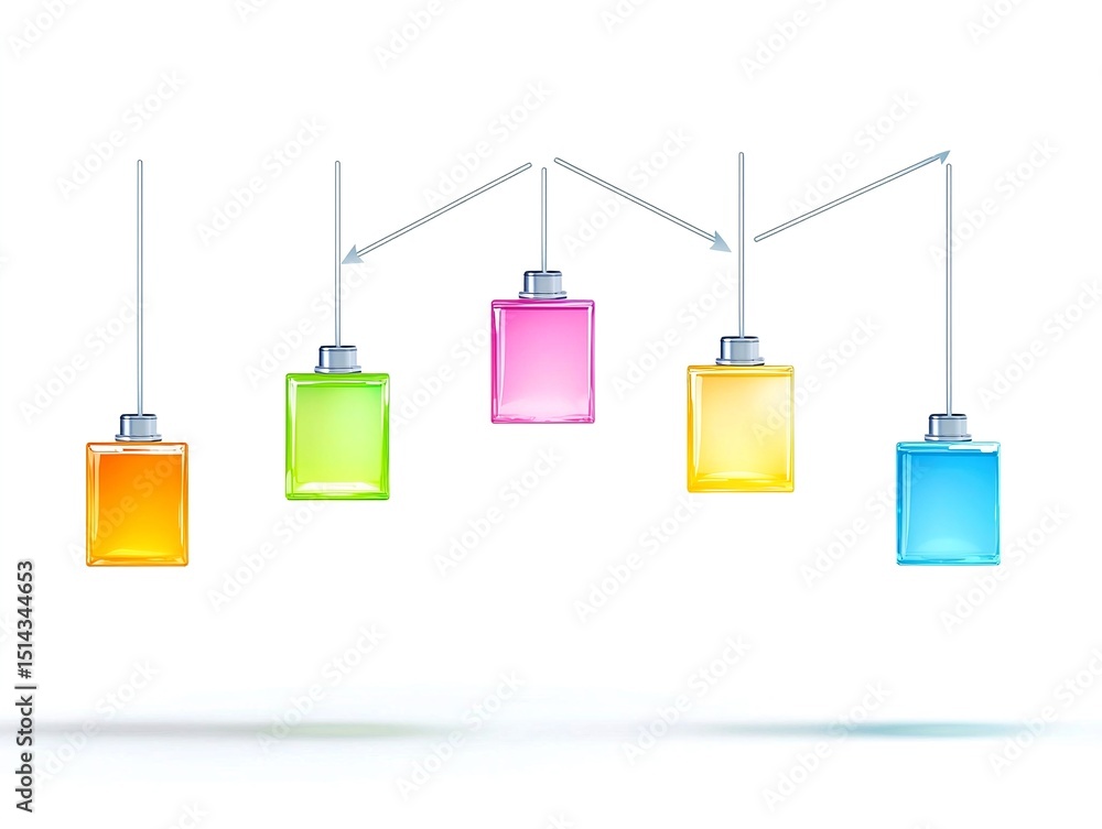 Poster colorful square boxes linked by arrows on white background