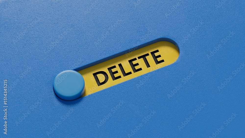 Poster delete.3d illustration of slide switch.close up of slide switch,3d rendering on blue background.