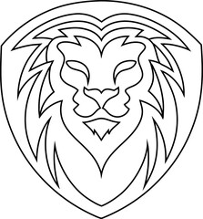 Lion face emblem in outline style, perfect for sports or business logos.