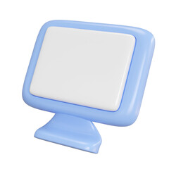 3D blue computer screen with blank display. Ideal for web analytics, social media, online shopping concepts. Represents internet, gaming, digital communication. Minimal design with copy space.